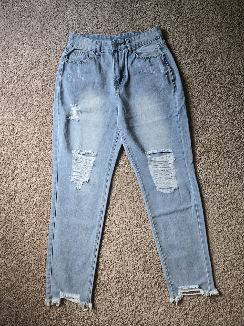 EUC Distressed High Waisted Mom Jeans Light Wash